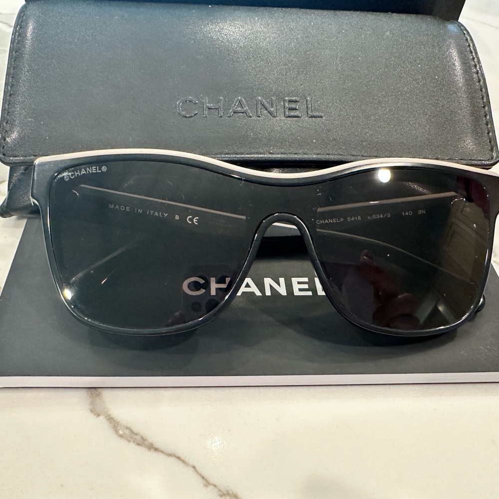 COPY - Chanel 5418 Shield Sunglasses Black & Tan Mint Condition